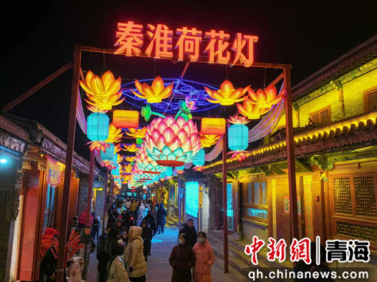 资料图为“宁宁协作·合源和美”第三届青海丹噶尔双宁双灯展暨第40届中国·秦淮灯会丹噶尔古城分会场内,秦淮荷花灯展出。 马铭言摄 资料图为“宁宁协作·合源和美”第三届青海丹噶尔双宁双灯展暨第40届中国·秦淮灯会丹噶尔古城分会场内,秦淮荷花灯展出。 马铭言摄